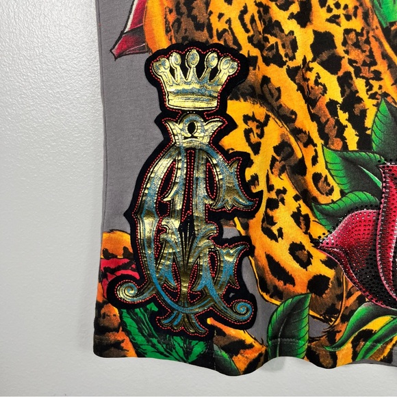 Christian Audigier Y2K Leopard Printed AOP All Over Print Slim Graphic Tee Small - Picture 2 of 6